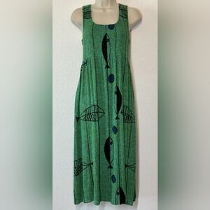 Kaktus Green Fish Print Midi Dress EUC XXL PTP 23